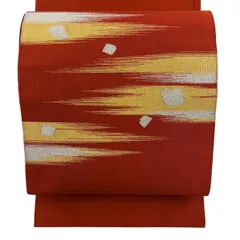 名古屋帯 優品 八寸名古屋帯 霞 破れ色紙 金銀糸 綴れ 茜色 正絹 【中古】