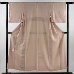 付下げ 身丈151cm 裄丈62.5cm S 袷 牡丹 冊子 刺繍 銀糸 薄ピンク 正絹 優品 【中古】