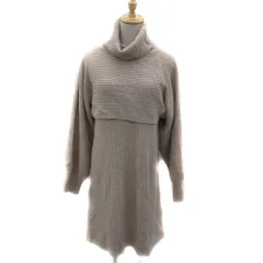 マジェスティックレゴン MAJESTIC LEGON ニットワンピース ミニ丈 ノースリーブ ラウンドネック セーター 長袖 タートルネック ショート丈 レイヤード 2点セット M ピンク /YS15