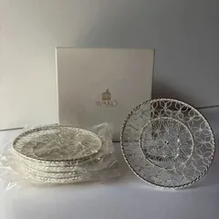 【廃版レア】銀座和光 WAKO 銀製品 レース編み 茶托 コースター 5枚セット■