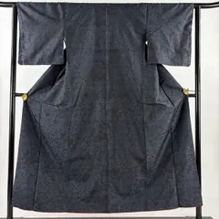 紬 身丈153.5cm 裄丈63cm S 袷 菊 濃紺 正絹 優品 【中古】