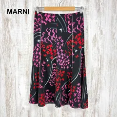 美品 MARNI マルニ ペイント風 花 総柄 Aライン ロング フレアスカート ブラック ピンク レッドのサムネイル