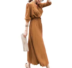 【特価セール】[JINJUDUO] 女性のプリーツシャツワンピース春夏秋プリーツロングボタンワンピース、コルセットスリムビーガンファッションロングワンピースシフォン縮カジュアルプラスサイズドレスアルベルト