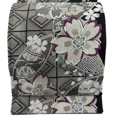 【美品】 袋帯 秀品 桜 手鞠 唐織 箔 黒 六通 正絹 【中古】