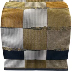 【美品】 袋帯 秀品 花唐草 幾何学模様 金糸 濃紺 六通 正絹 【中古】