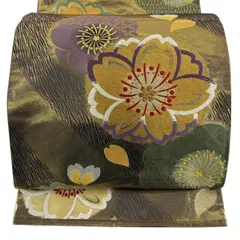 【美品】 袋帯 秀品 振袖向き 桜 桜の花びら 金銀糸 刺繍 金色 六通 正絹 【中古】