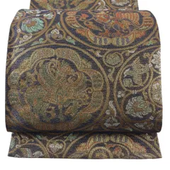 【美品】 袋帯 秀品 鳥 花唐草 金糸 箔 紫 六通 正絹 【中古】