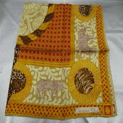 Christian Dior クリスチャンディオール スカーフ 大判 動物柄 黄色系 トラ柄 ゾウ柄 ストール ディオール