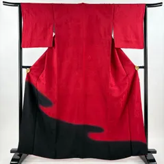 【美品】 付下げ 身丈164cm 裄丈64cm M 袷 霞 地紋 ぼかし 赤 正絹 秀品 【中古】