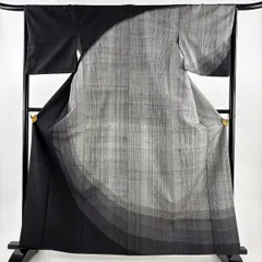 【美品】 訪問着 身丈162cm 裄丈65cm M 袷 紬地 縞 幾何学模様 灰紫 正絹 秀品 【中古】