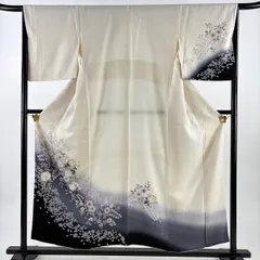 【美品】 訪問着 身丈154.5cm 裄丈66cm M 袷 辻が花 菊 金彩 クリーム 正絹 秀品 【中古】