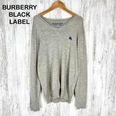 BURBERRY BLACK LABEL バーバリーブラックレーベル ホースロゴ刺繍 Vネック 長袖 ウール ニット セーター トップス ライトグレー 薄手 メンズ