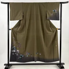 K-2312 訪問着 草野一騎 南天 グラデーション 焦茶色 大蔵ざらえセール】 【草野一騎】 特選本手加工友禅訪問着 ≪御仕立て