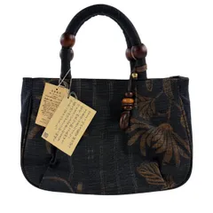 【美品】 和装バッグ 優品 カジュアル 草花 紺色 正絹 和装小物  【中古】