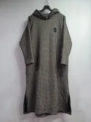 77 88) CHECK フード Long ワンピース 裏起毛