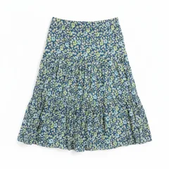ローラアシュレイ Laura Ashley スカート 小花柄 フレア ギャザー 裏地付き 組成表示タグなし 白 くすみブルー系 9サイズ 984991のサムネイル