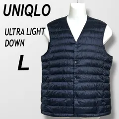 UNIQLO ユニクロ メンズ ウルトラライトダウンコンパクトベスト L  スナップボタン Vネック 311-400500 ネイビー系 (A030)★