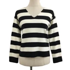 ロペピクニック ROPE Picnic セーター ニット プルオーバー Vネック ボーダー 長袖 36 白 黒 ホワイト ブラック