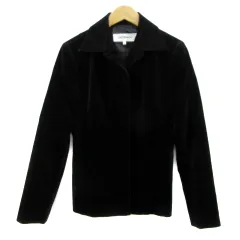 ロートレアモン LAUTREAMONT オープンカラージャケット ミドル丈 ベロア 総裏地 3 黒 ブラック /YS8 ■MO
