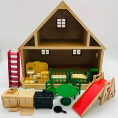中古 シルバニアファミリー 赤い屋根のお家 初代 初期 三角屋根 レトロ 家具 小物 セット エポック社