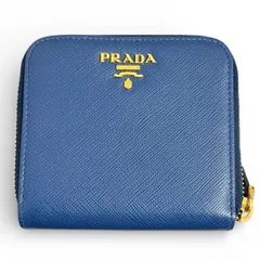 w6 PRADA　プラダ　サフィアーノ　レザー　2つ 二つ 折り 財布　ミニ　コンパクト ウォレット コインケース 小銭入れ 付き ブルー