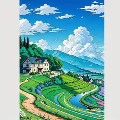 【売りつくしセール中】 ダイヤモンド アートキット 【青空の田園風景】 ラウンドビーズ　123