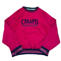 ~90s CHAPS RALPH LAUREN チャップス ラルフローレン 刺繍ロゴ ボロ スウェット トレーナー 赤 l'サイズ No.EA42