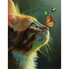 【売りつくしセール中】ダイヤモンド アートキット 【猫と蝶の静かな瞬間 】 ラウンドビーズ　138