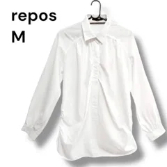 a1852 repos ルポ 白 ブラウス M 綿100% チュニック丈 ロールアップ 2way
