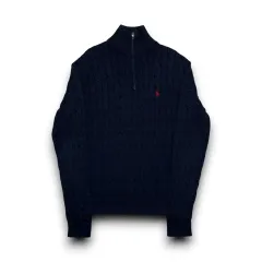 POLO Ralph Lauren コットン ケーブル ネイビー ハーフジップ ニット