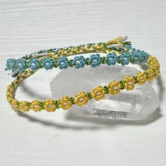 お花 ミサンガ (同デザイン2本セット)イエロー＆ブルー系