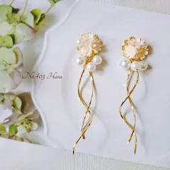 No.403　桜パールウェーブ　本物のお花のピアス　イヤリング