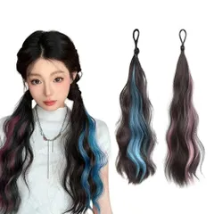 【在庫処分】巻き髪 ヘアアクセサリー 取り付け簡単 髪飾り ポニーテールウィッグ キッズ ゴム付き つけ毛 子供 ウィッグ 舞台用 エクステンション ヘアエクステ 2本セット YFFSFDC