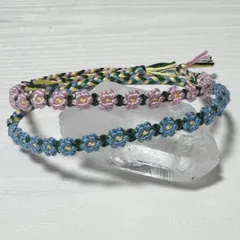 お花 ミサンガ (同デザイン2本セット)ピンク＆ブルー系