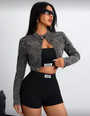 ブラックデニム クロップド ジャケット ブラック 新品