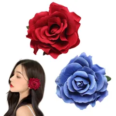 【人気商品】ヘッドピース、フラメンコダンサー ヘアピン ボヘミアスタイル ブライダル 頭飾り 大きな花のブローチ ヘアアクセサリー ヘアクリップ、レディース 結婚式 ビーチ バラの花 ガールズ 2個 髪留め Getrays (赤+青)