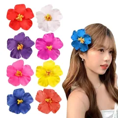 【新着商品】ヘアアクセサリー お花 和服 ハワイアン 多色展開 カラフル 夏 ヘアピン パーティー用 柔軟性 耐久性 造花 イベントプラ 写真撮影 旅行 海水浴 髪飾り【8個】ヘアクリップ 夏まつり 白 赤 ハイビスカス 黄 紫 青 EsiFare ピンク 緑