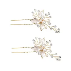 【在庫処分】ヘアアクセサリー 結婚式 和装 パール 花嫁 ヘアアクセサリー お呼ばれ 披露宴 卒業式 発表会 二次会 和装用 手作り髪飾り 合金製 (ゴールド-２本セット)