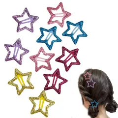 【在庫処分】HUIKKJP かわいい星型ヘアクリップセット 10 個 / 5 個入り カラフルキラキラスターヘアピン 前髪パッチン留め ダンス/花火大会/入学式用髪飾り ヘアアクセサリー
