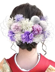 [JZOON] 髪飾り ヘアアクセサリー ドライフラワー ピンポンマム クチナシ 紫陽花 カスミソウ お花 和玉 結び水引 結婚式 入学式 卒業式 成人式 着物 浴衣 袴 振袖 洋服 和風 上品 華やか 立体感 おしゃれ Y1120