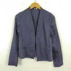 Theory セオリー ノーカラージャケット 無地 リネン ネイビー 2サイズ レディース 古着 モード シンプル