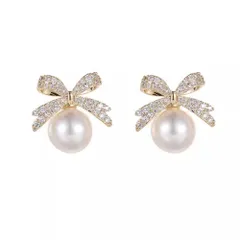 【在庫処分】ゴールド人気 18K ピアス ピアス 真珠 ピアスリボン 金属アレルギー対応 誕生日 最高級ジルコニア 18金 蝶結び 人気 プレゼント レディース パール K.L.Y