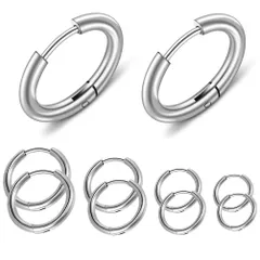 【人気商品】つけっぱなし 軟骨ピアス セット 金属アレルギー対応 フープピアス ステンレス リング 両耳用 メンズ シルバー ピアス (幅1.6mm 18g 内径1012141618mm) 10個セット