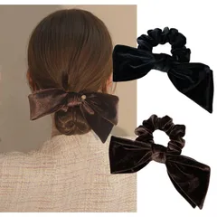 【数量限定】ヘアゴム シュシュ ベロアリボン 2枚セット ヘアアクセサリー 小顔 かわいい 上品 秋冬 大人 おしゃれ レディース 結婚式 2次会 卒業式 入学式 入園式 ブラック コーヒー