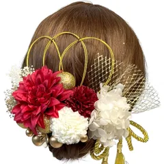 【特価商品】[ULITU] 髪飾り 成人式 卒業式 ヘアーアクセサリー ドライフラワー 造花飾り 水引 紐 紫陽花 ダリア かすみ草 金箔 人気 和服 着物 振袖 袴 花火大会 浴衣 七五三 結納 入学式 結婚式 発表会 夏祭り