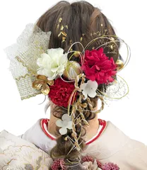 【数量限定】和玉 水引 紐アレンジ A7001 金箔 プリザーブドフラワー 浴衣 着物 振袖 結婚式 和装 卒業式 袴 ドライフラワー 成人式 髪飾り [JZOON]