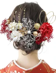 【数量限定】卒業式 袴 ダリア 振袖 ドライフラワー 着物 浴衣 金箔入り 和装 和服 髪飾り 和玉 かすみ草 成人式 手作り 専用ケース付き [JZOON] Y6010