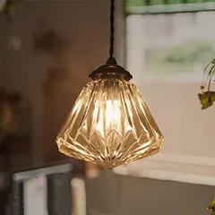 Cerdeco まるで宝石のようなキラキラ眩しい… ダイヤモンドの形 レトロ感満載 キュートな洋風 ガラスペンダントライト インテリア照明 天井照明 カフェ風 PSE認証済み e17 シェード180x170mm 引掛シーリング式 シーリングカバー無い(クリアp