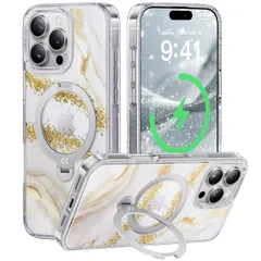 新品 【透き通る上質感・定点360°回転】CASEKOO iPhone 16 Pro Max 用ケース キラキラ クリア 米軍規格保護 フィット感 MagSafe対応 最大25W急速充電対応 横縦両立 角度自在 超強磁力 耐衝撃 高耐久性 ラップホール付き 透