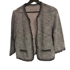   レリアン レディース ノーカラーツイードジャケットフリンジ／ブレード付き  婦人服 千鳥格子柄 ギンガムチェック  【ZK56】